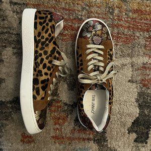 Johnny Was Leopard Print Suede and Calf Hair Sneaker